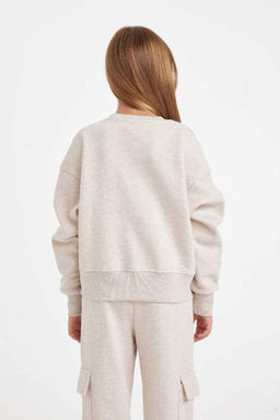 Толстовка с короткими рукавами и круглым вырезом для девочек с принтом и надписью - Defacto фото 5