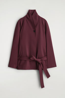 CHAQUETA CON CUELLO CHAL Y CINTUR?N MEZCLA DE LANA