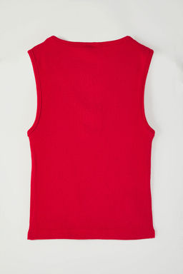 K?rm?z? Dugmeli Havuz Yaka S?f?r Kol Fitilli Esnek Vucuda Oturan Crop Orme Atlet TWOSS25AL00028