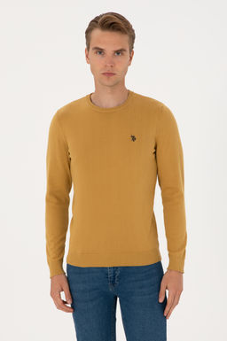 Erkek Slim Fit Bisiklet Yaka Hardal Basic Kazak