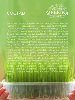Шампунь с цинком Мягкое очищение и профилактика перхоти для ежедневного применения SIBERINA