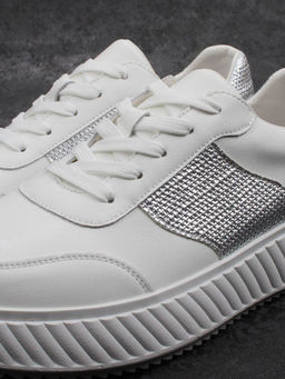 03-A1018-9 WHITE/SILVER Кроссовки женские (натуральная кожа)