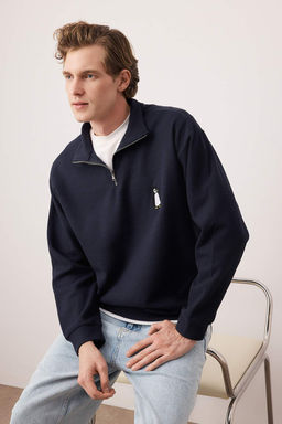 Lacivert Yeni Oversize/Genis Kesim Penguen Nak?sl? Dokulu Dik Yaka Sweatshirt TMNAW26SW00014 - Trendyolmilla фото 12