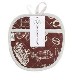 Прихватка с запахом 19х19см Эспрессо, вид 1, форма Яблоко, рогожка 171г/м2, хлопок 100%, наполнитель - ватин 280г/м2, на пластмассовом подвесе, Домашняя мода (Россия)