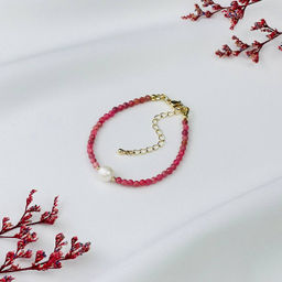 Браслет из Родонита и Жемчуга 16 см + - Радуга самоцветов фото 2