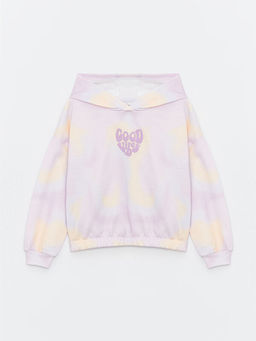 Kap??onlu Bask?l? Uzun Kollu K?z ?ocuk Sweatshirt