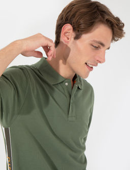 Haki Regular Fit Yandan _izgili Polo Yaka Ti__rt