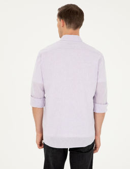 Lila Slim Fit Keten Kar___ml_ G_mlek