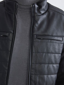 Standart Kal?p Dik Yaka Erkek Deri G?r?n?ml? Mont