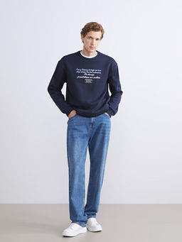 Bisiklet Yaka Bask?l? Erkek Sweatshirt