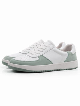 03-C933-7K WHITE/GREEN Кеды кожаные женские (натуральная кожа, натуральная замша)