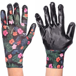 Цена за 12 шт. Перчатки нейлоновые "Фантазия-Тропики" с резиновым покрытием полуоблитые 8 р-р ДоброСад