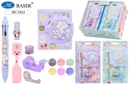 Канц. набор BASIR "Лапки" (MC-7633) блокнот 8,3*7см, ручка 6-и цв., текстмаркер, диспенсер с клейкой лентой, в блистере