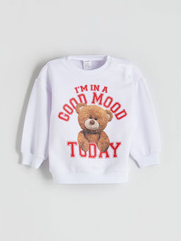 Ay?c?k Teddy Bask?l? K?z ?ocuk Sweatshirt