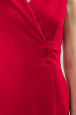 K?rm?z? eket Yaka Dugmeli Mini Dokuma Elbise TWOSS25EL00625