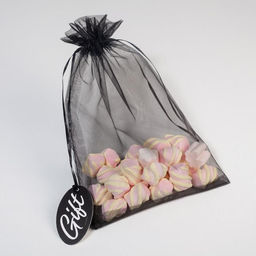 Цена за 10 шт. Мешочек подарочный органза черный «Подарок», с шильдиком, 19 х 28 см +/- 1.5 см