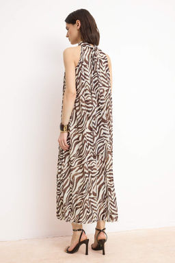 Cok Renkli Animal A-Kesim/Can Form Dik Yaka Kolsuz Maxi Tul Orme Elbise TWOSS26EL00207