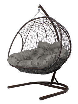 Кресло - кокон подвесное «Добрыня», 133×112×193 см, с искусственным ротангом, коричневое, с серой подушкой