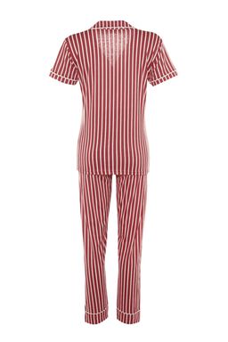 Trendyolmilla Pembe Cizgili Hayvan Bask?l? Gomlek-Pantolon Orme Pijama Tak?m? THMSS21PT0878