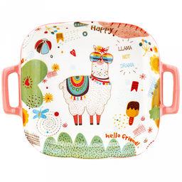 Счастливая Блюдо фарфоровое 232х185х44мм, с ручками, подглазурная деколь (Китай)