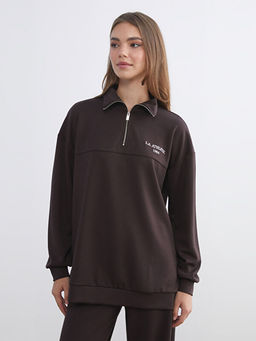 Dik Yaka Nak??l? Oversize Kad?n Sweatshirt Tunik