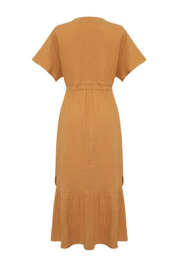 Bej Dokuma Buzgulu Maxi Plaj Elbise TBESS25EL00033 - Trendyolmilla фото 7