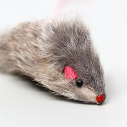 Дразнилка-удочка с серой мышью из натурального меха, 46 см, палочка микс цветов - Пижон фото 2