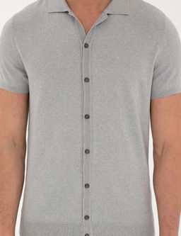 A__k Gri Slim Fit D__meli Polo Yaka Keten Kar___ml_ Triko Ti__rt
