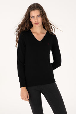 Kad_n Siyah V Yaka Basic Kazak Sepette S_rpriz _ndirim