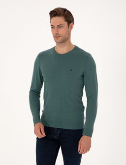 Ye_il Slim Fit Bisiklet Yaka Basic Triko Kazak