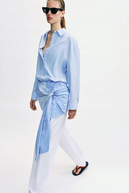 VESTIDO CORTO CAMISERO NUDO / Azul / Blanco - Zara фото 6