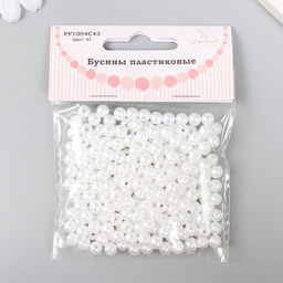 Бусины «Рукоделие» пластик, диаметр 6 мм, 25 г, снежно-белый