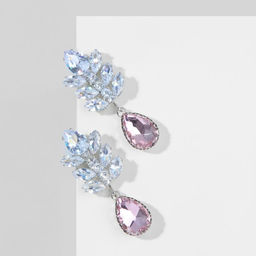 Серьги со стразами Эдем гроздь с каплей, цвет бело-розовый в серебре