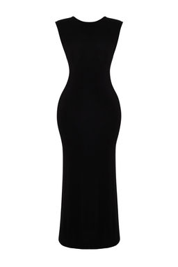 TRENDYOLMILLA Siyah S?rt Dekolteli Fitted/Vucuda Oturan Maxi Esnek Orme Maxi Kalem Elbise TWOSS24EL00090  фото 6