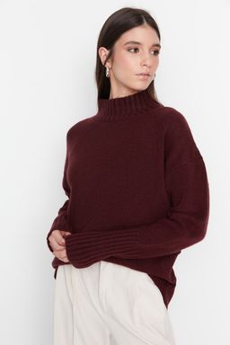 Bordo Genis Kal?p Yumusak Dokulu Basic Triko Kazak TWOAW23KZ00490