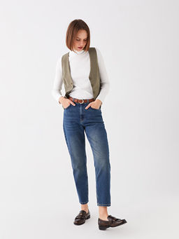 Beli Kemerli Mom Fit Kad?n Jean Pantolon