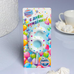 Свеча в торт на день рождения Конфетти, цифра 6 , ГИГАНТ, 9 см - Страна карнавалия фото 2