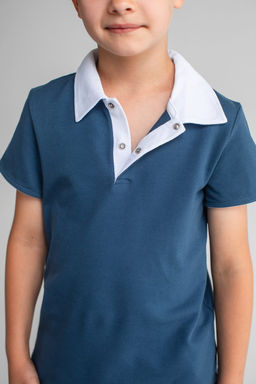 Футболка Поло д/м,кор.рук., цвет серый-белый, 100% х/б