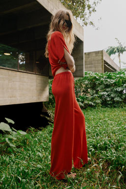 PANTAL?N R?STICO WIDE LEG / Rojo - Zara фото 3