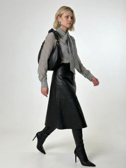 Блузка из органзы в клетку OD-984-2 коричневый с белым