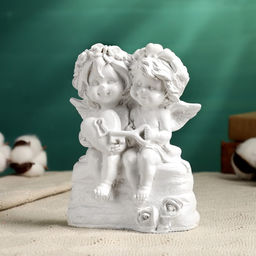 Фигурка гипс Ангелы с сердцем на замочке, белый, 15?11 см