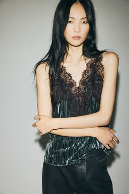 Top de terciopelo con ribetes de encaje - H&m фото 4