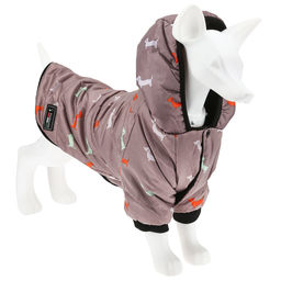 "Пэт тойс (Pet toys)" Одежда для собаки "Куртка" с капюшоном, с метал. кольцом, с принтом, на кнопках, р-р L, длина спинки 27см/обхват груди 38см/обхват шеи 32см, цвет-темно-бежевый, плащевка/синтепон/флис (100% полиэстер) (Китай)