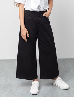 Брюки-кюлоты Vilatte из хлопкового твила для девочки черные  фото 4