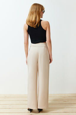 TRENDYOLMILLA Siyah C?rt C?rt Kapamal? Yuksek Bel Pileli Wide Leg/Genis Kesim Orme Pantolon TWOAW24PL00177 фото 11