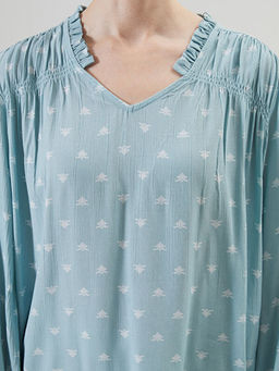 V Yaka Desenli Kad?n Bluz