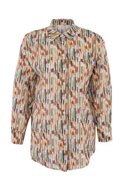 Geometrik Desenli Dokuma Uzun Oversize 100% Pamuk Plaj Gomlek TBESS26GO00009
