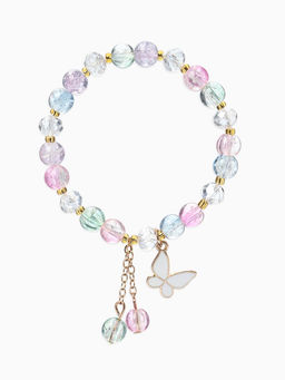 Браслет с подвесками "Сахарный" бабочка, шар №8, цветной в золоте