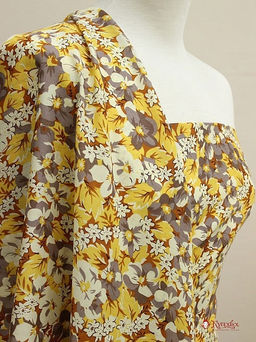 Мерный лоскут (ткань в отрезах) - Штапель Цветочные узоры цв.горчичный, ш.1.44м, вискоза-100% - Купава фото 2