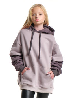 Худи джемпер с начесом с комбинированными рукавами 33-7481 беж/кофе